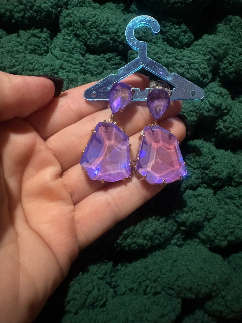 Purple Faceted Drop Statement Earrings